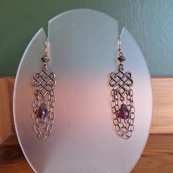 Jewelry - Elegant Chain Drop Earrings with Purple Accents